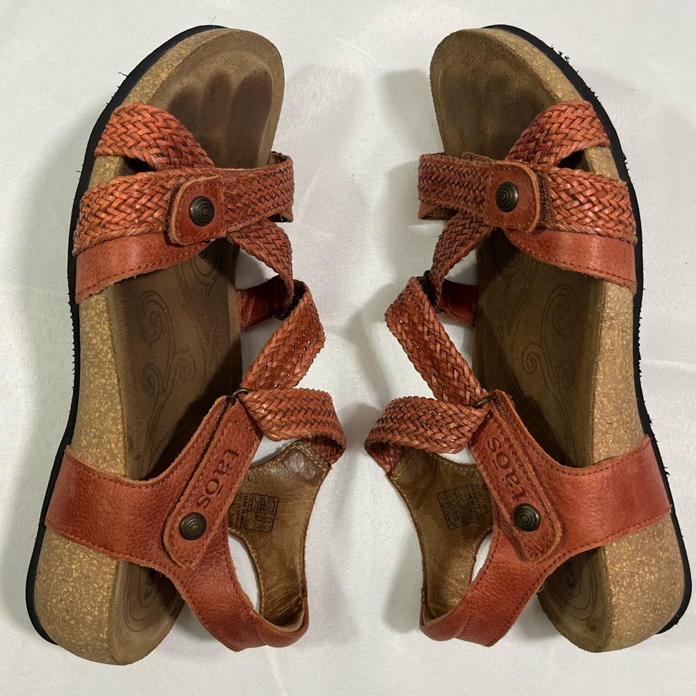 Taos Trulie Sandals Women’s 8-8.5/39 Cork Footbed Woven Leather Straps - Picture 5 of 11